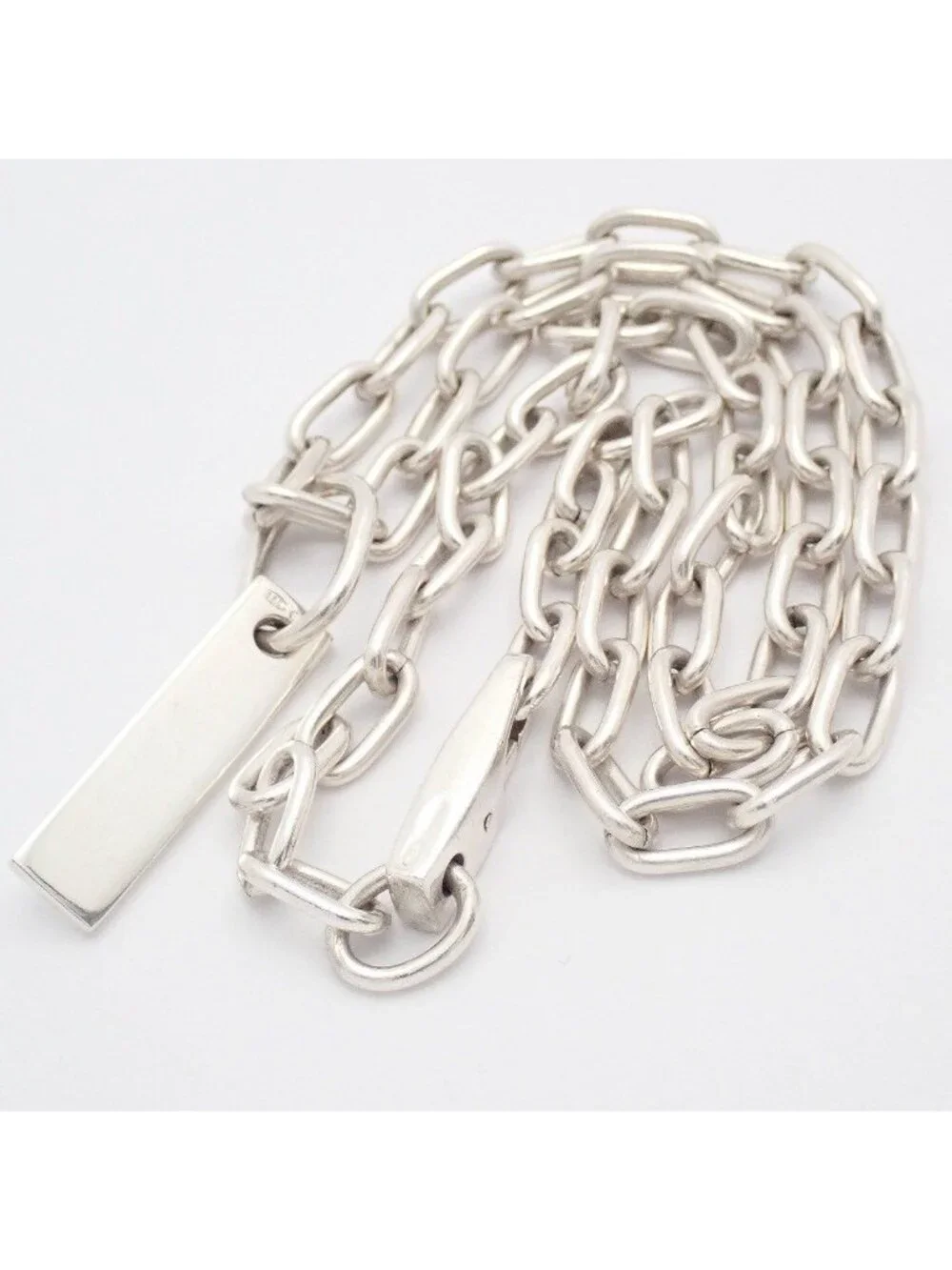 Gucci Plate Top Oval Chain Link Necklace 925 Sterling Silver